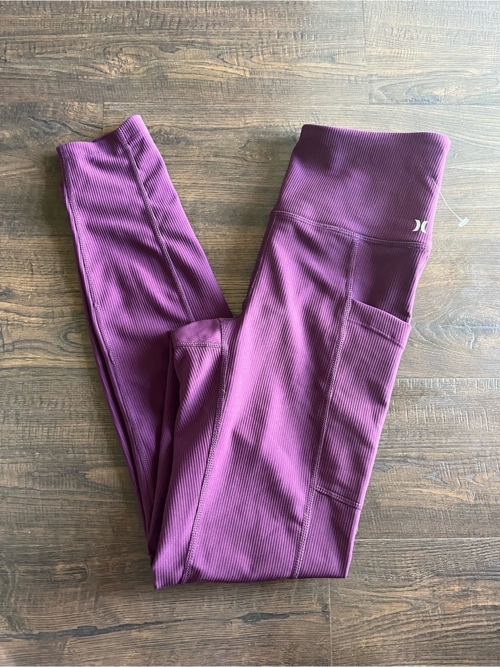 Hurley Ribbed Purple Active Leggings with Side Pocket NWT
